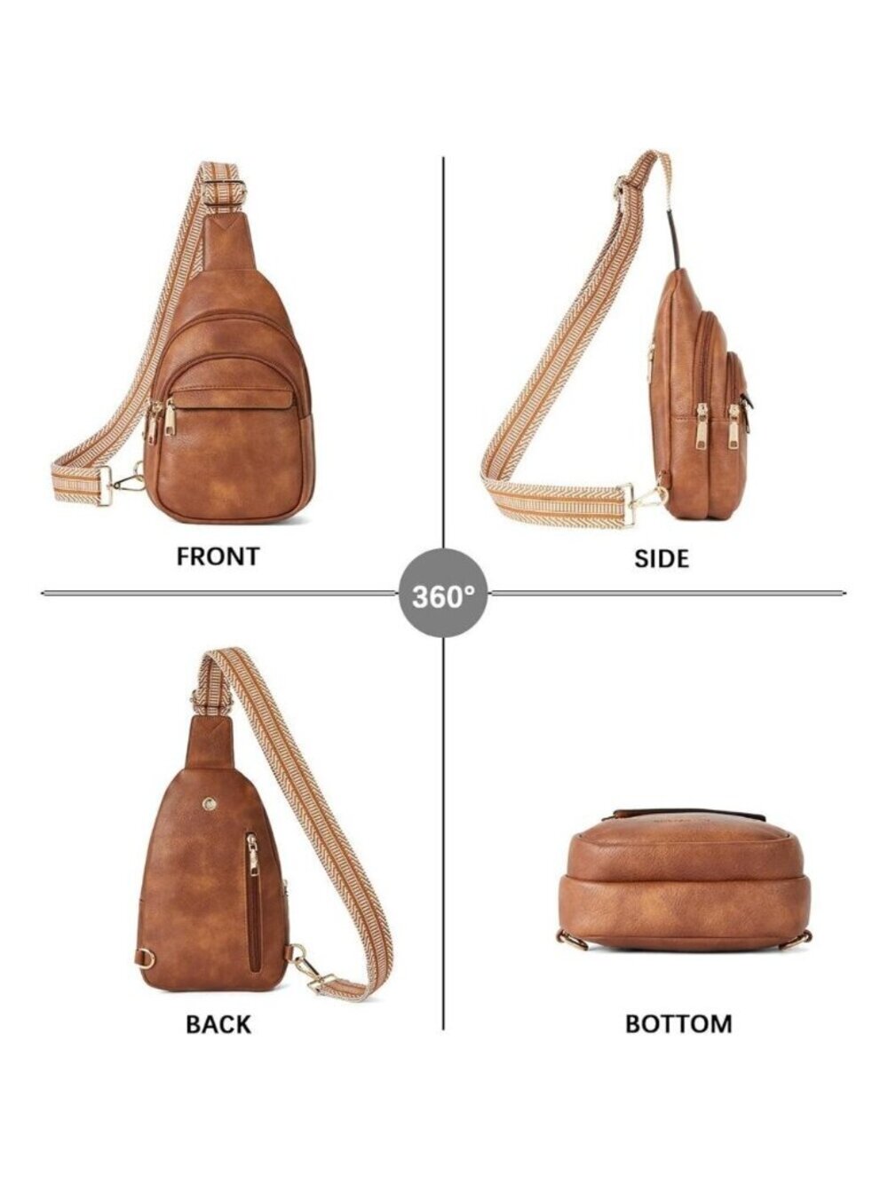 Leather Sling 0-brown Bag Women Small Crossbody Fanny Pack Shoulder Chest Bag - Picture 9 of 9